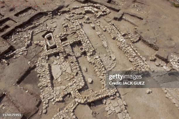 Picture taken on October 06 shows a general view of a temple complex at the arachaeological site of En Esur where a 5000-year-old city was uncovered,...