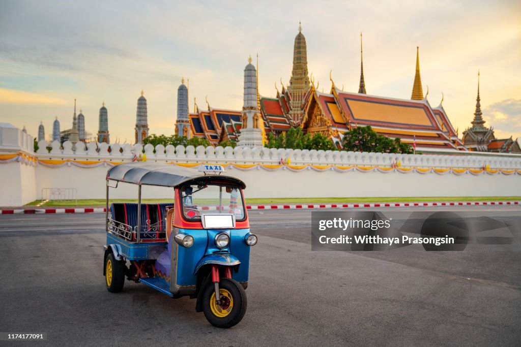 Blue Tuk Tuk, Thai traditional taxi in Bangkok Thailand.