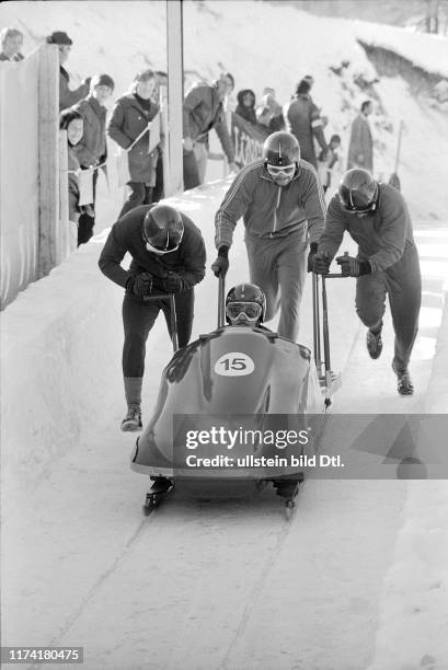 Swiss 4 men bobsleigh championships, St. Moritz 1973; Heibl/Ohlwaerter/Morand/unidentified