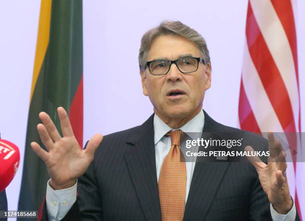 Secretary of Energy Rick Perry delivers a statement after signing an agreement with Estonian, Lithuanian and Latvian counterparts on strengthening...