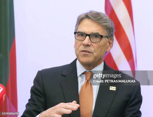 Secretary of Energy Rick Perry delivers a statement after signing an agreement with Estonian, Lithuanian and Latvian counterparts on strengthening...