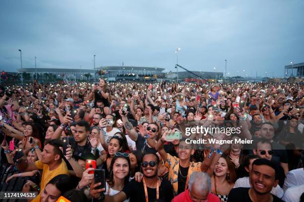 Fans during Brazilian group Melim presentation at Palco Sunset at Cidade do Rock on October 6, 2019 in Rio de Janeiro, Brazil.