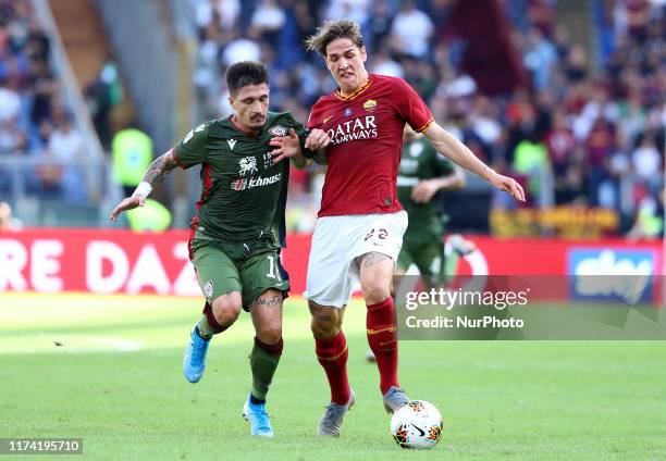 Fabio Pisacane and Luca Cigarini of Cagliari during the Serie A match AS Roma v Cagliari Calcio at the Olimpico Stadium in Rome, Italy on October 6,...