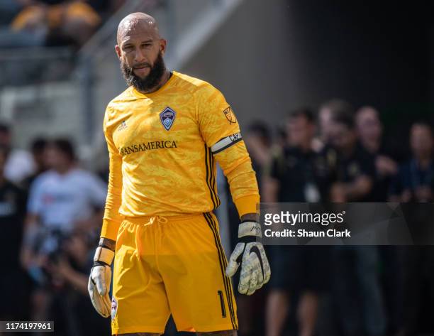 Tim Howard of Colorado Rapids during Los Angeles FC's MLS match against Sporting Kansas City at the Banc of California Stadium on October 6, 2019 in...