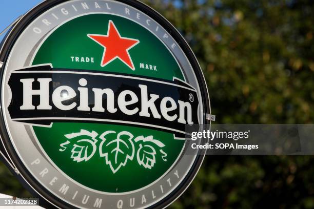 Pale lager beer produced by the Dutch brewing company Heineken logo seen in Gothenburg.