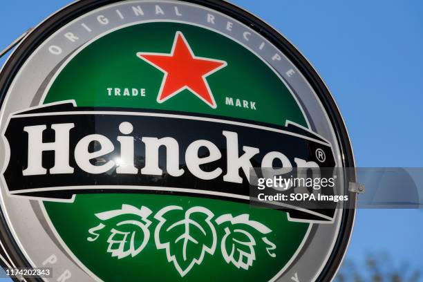 Pale lager beer produced by the Dutch brewing company Heineken logo seen in Gothenburg.