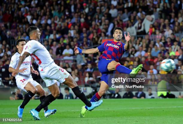 Luis Suarez and Diego Carlos during the match between FC Barcelona and Sevilla FC, corresponding to the week 8 of the spanish Liga Santarder, on 06th...