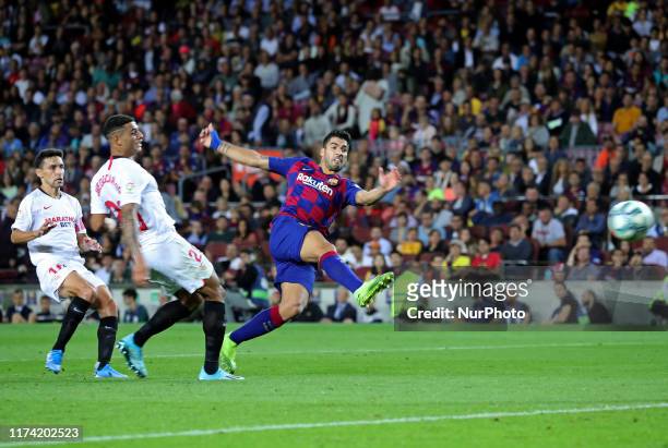 Luis Suarez and Diego Carlos during the match between FC Barcelona and Sevilla FC, corresponding to the week 8 of the spanish Liga Santarder, on 06th...