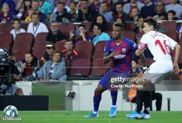 Nelson Semedo and Jesus Navas during the match between FC Barcelona and Sevilla FC, corresponding to the week 8 of the spanish Liga Santarder, on...