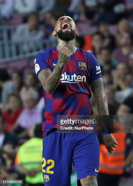 Arturo Vidal goal celebration during the match between FC Barcelona and Sevilla FC, corresponding to the week 8 of the spanish Liga Santarder, on...