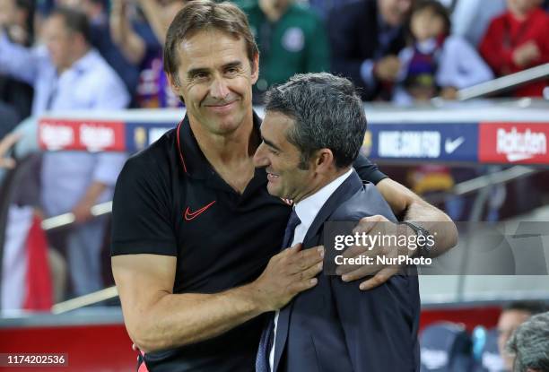 Julen Lopetegui and Ernesto Valverde during the match between FC Barcelona and Sevilla FC, corresponding to the week 8 of the spanish Liga Santarder,...