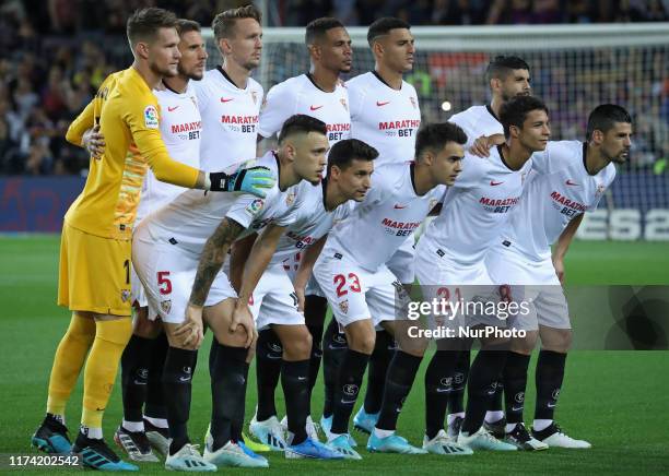 Sevilla team during the match between FC Barcelona and Sevilla FC, corresponding to the week 8 of the spanish Liga Santarder, on 06th October 2019,...