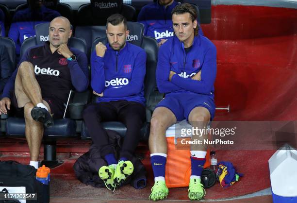 Antoine Griezmann and Jordi Alba during the match between FC Barcelona and Sevilla FC, corresponding to the week 8 of the spanish Liga Santarder, on...