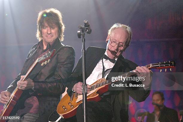 Richie Sambora and Les Paul during 36th Annual Songwriters Hall of Fame Induction Ceremony - Show and Dinner at Marriott Marquis Hotel in New York...