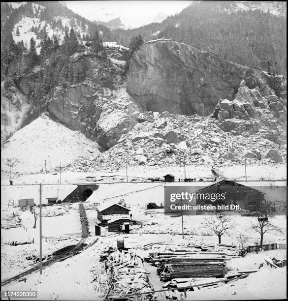 Blown up rock behind Blausee-Mitholz 1948