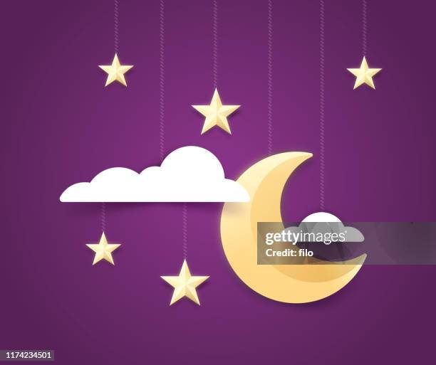 mond und sterne nacht himmel hintergrund - traumartig stock-grafiken, -clipart, -cartoons und -symbole