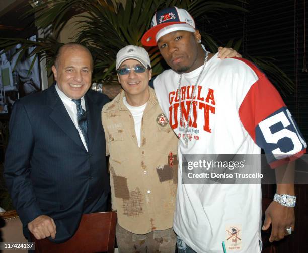 Doug Morris, Jimmy Iovine, 50 Cent during Universal Music Group's Grammy Reception at The Palm Restaurant in Los Angeles, California, United States.
