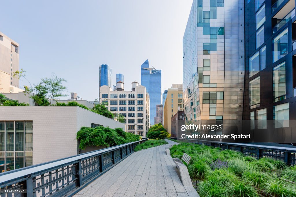 High Line Park and skyscrapers of Hudson Yards, New York City, USA