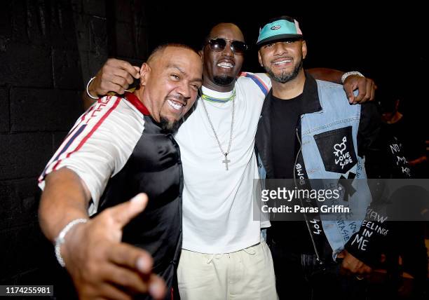 Artists Timbaland, Sean "Diddy" Combs and Swizz Beatz attend day 1 of REVOLT Summit x AT&T Summit on September 12, 2019 in Atlanta, Georgia.