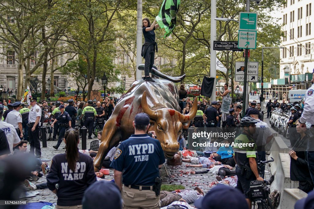 Environmental Activists Hold Mock Funeral Procession To Financial District Calling For Action On Climate Issues