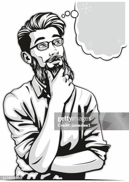 pop art style thinking hipster man - horn rimmed glasses stock illustrations