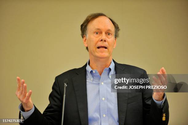 Dr. William G. Kaelin, Jr. MD, recipient of 2019 Nobel Prize in Physiology or Medicine, speaks to the press at Dana-Farber Cancer Institute in...