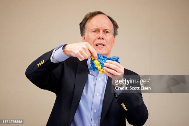 William G Kaelin Jr., recipient of the 2019 Nobel Prize in Physiology or Medicine holds a 3D protein model at Dana Farber Cancer Institute on October...