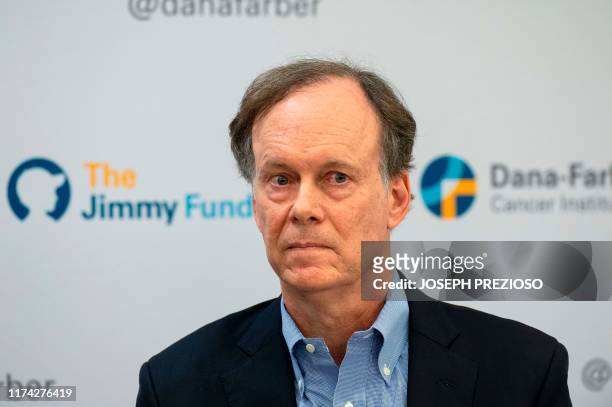 Dr. William G. Kaelin, Jr. MD, recipient of 2019 Nobel Prize in Physiology or Medicine, speaks to the press at Dana-Farber Cancer Institute in...