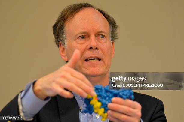 Dr. William G. Kaelin, Jr. MD, recipient of 2019 Nobel Prize in Physiology or Medicine, speaks to the press at Dana-Farber Cancer Institute in...