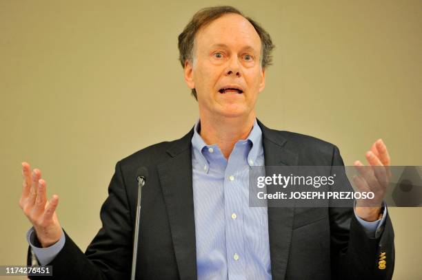 Dr. William G. Kaelin, Jr. MD, recipient of 2019 Nobel Prize in Physiology or Medicine, speaks to the press at Dana-Farber Cancer Institute in...