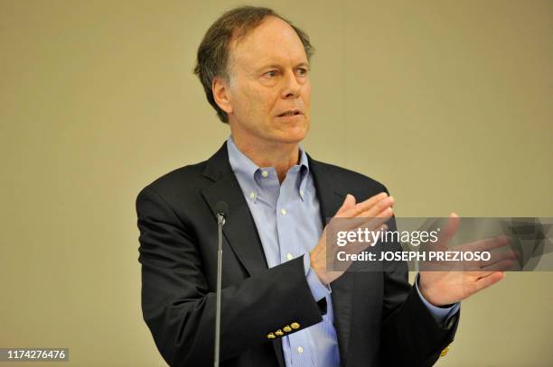 Dr. William G. Kaelin, Jr. MD, recipient of 2019 Nobel Prize in Physiology or Medicine, speaks to the press at Dana-Farber Cancer Institute in...