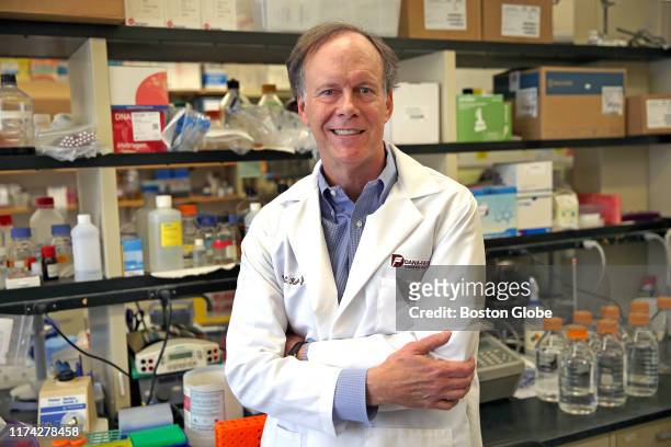William G. Kaelin, Jr. Poses for a portrait in the lab at the Dana-Farber Cancer Institute in Boston on Oct. 7, 2019. Kaelin was awarded the Nobel...