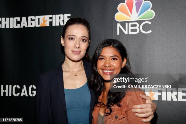 Marina Squerciati and Lisseth Chavez attend the 2019 press day for TV shows "Chicago Fire", "Chicago PD", and "Chicago Med" on October 7, 2019 in...