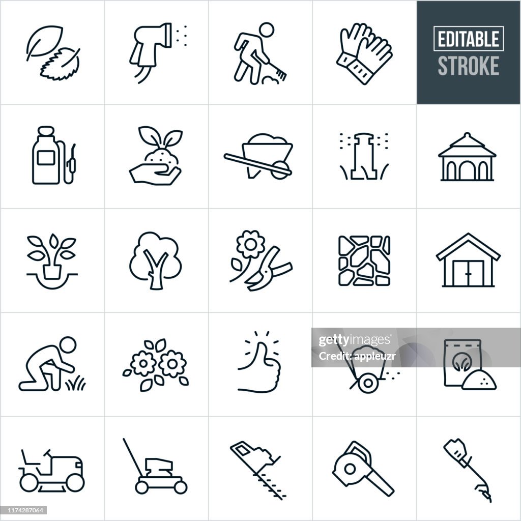 Landscaping Thin Line Icons - Editable Stroke