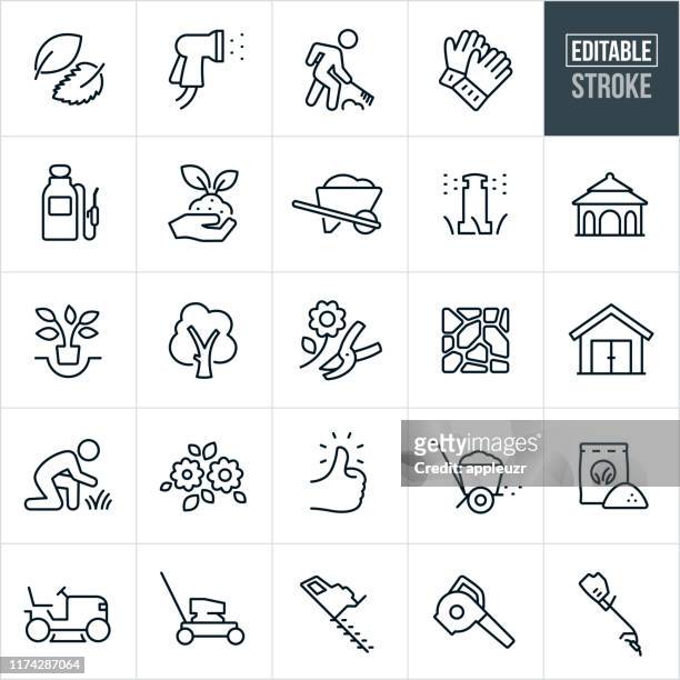 landscaping thin line icons - editable stroke - landscaped stock illustrations