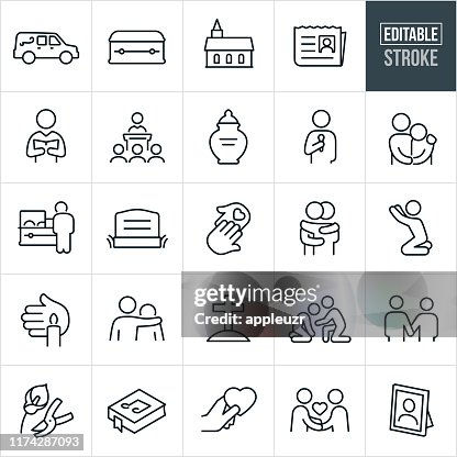 Beerdigung dünne Linie Icons - Ediatable Schlaganfall Beerdigung dünne Linie Icons - Ediatable Schlaganfall