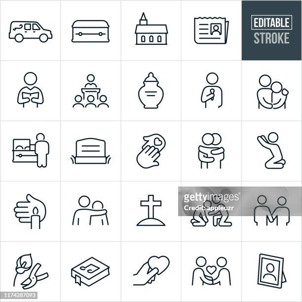funeral thin line icons - ediatable stroke - emotional support stock illustrations