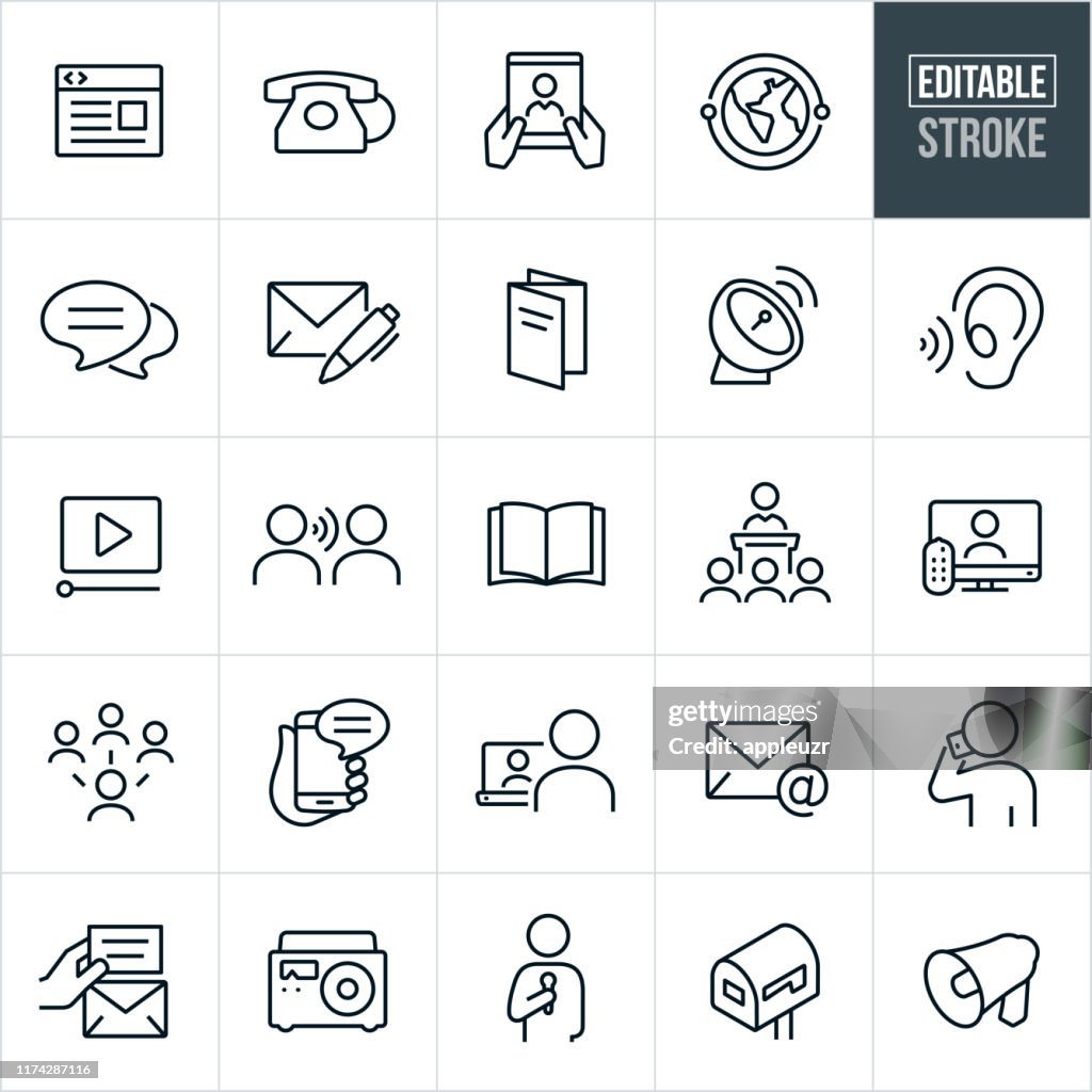 Communications Thin Line Icons - Bearbeitbarer Strich