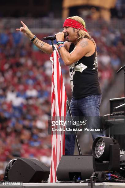 Musician Bret Michaels performs during a half-time show at the NFL game between the Arizona Cardinals # of the Arizona Cardinals and the Detroit...
