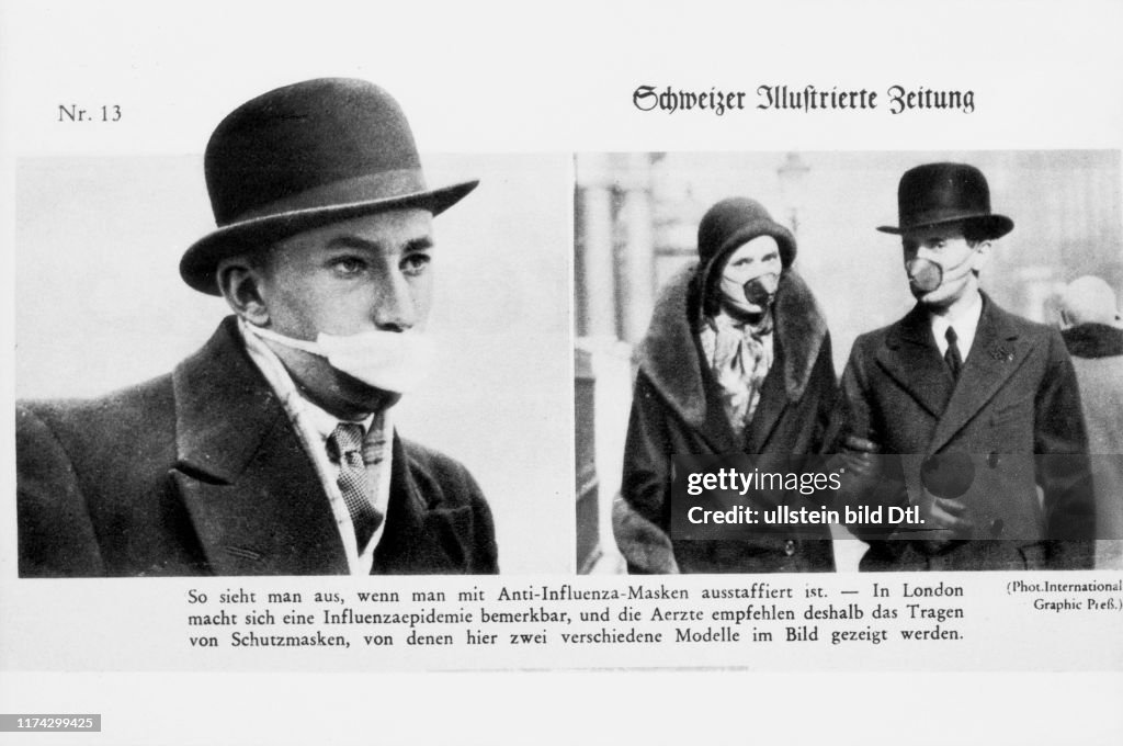 Schutzmasken gegen Spanische Grippe in Grossbritannien 1918