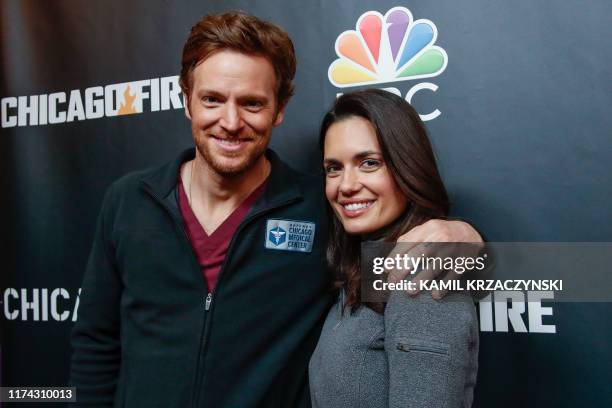 Nick Gehlfuss and Torrey DeVitto attend the 2019 press day for TV shows "Chicago Fire", "Chicago PD", and "Chicago Med" on October 7, 2019 in...