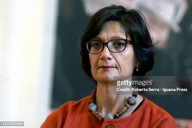 Italian art historian Martina Bagnoli director and curator of the Gallerie Estensi attends the inauguration of the american artist and photographer...