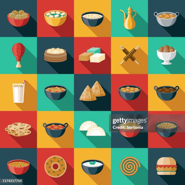 indian foods icon set - butter chicken stock illustrations