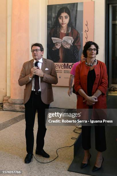 Italian art historian Martina Bagnoli director and curator of the Gallerie Estensi and Gian Carlo Muzzarelli Mayor of Modena attends the inauguration...