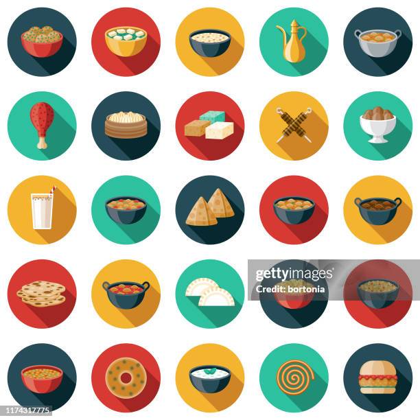 indian foods icon set - butter chicken stock illustrations