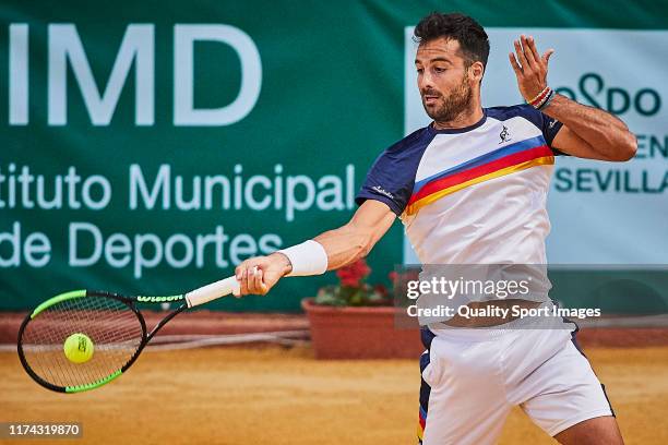 Salvatore Caruso of Italy returns a shot during his round of 16 match against Viktor Galovic of Croatia on day 3 of ATP Sevilla Challenger at Real...