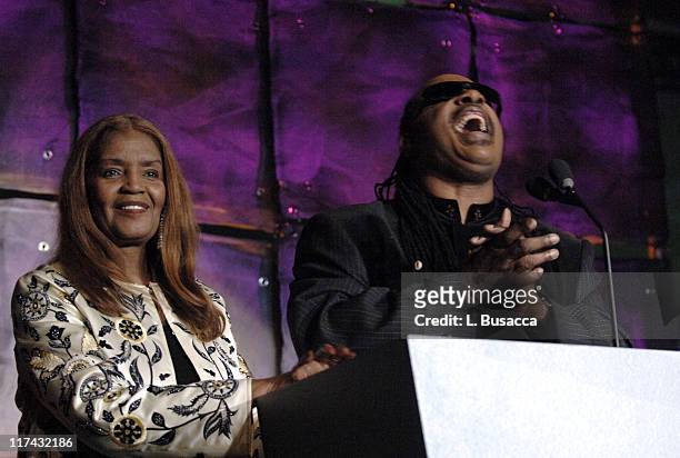 Sylvia Moy and Stevie Wonder during 37th Annual Songwriters Hall of Fame Ceremony - Show and Dinner at Marriott Marquis in New York City, New York,...