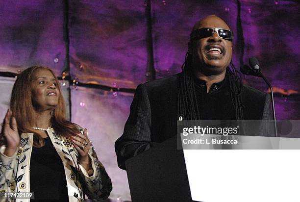 Sylvia Moy and Stevie Wonder during 37th Annual Songwriters Hall of Fame Ceremony - Show and Dinner at Marriott Marquis in New York City, New York,...