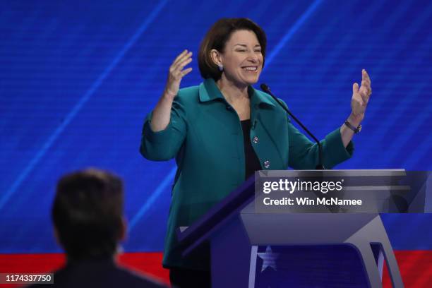 Democratic presidential candidate Sen. Amy Klobuchar speaks during the Democratic Presidential Debate at Texas Southern University's Health and PE...