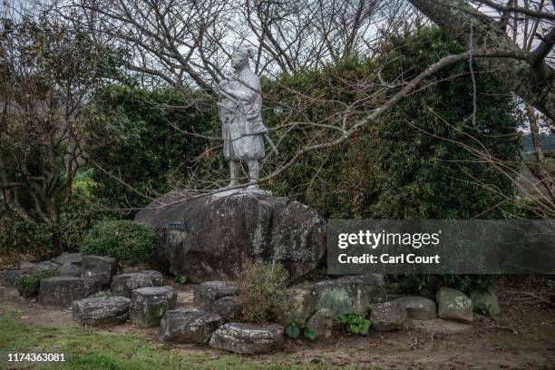 Statue of Amakusa Shiro, who led a 17th century uprising of Japanese Roman Catholics against the Shogunate and was executed at the age of 17, is...